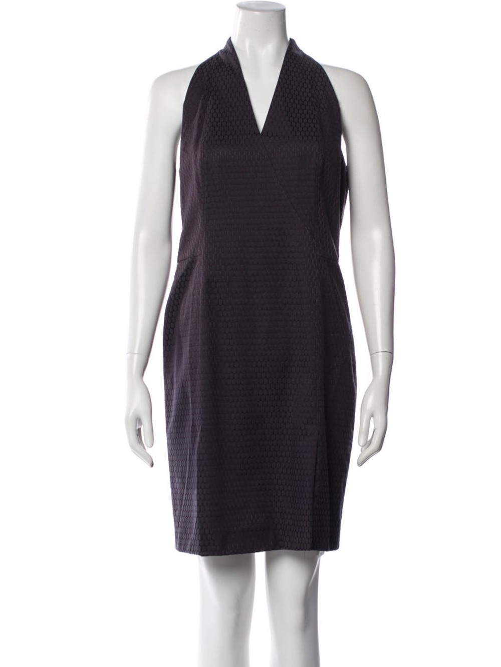Akris Punto Purple Print Jacquard Sleeveless V-Neck Sheath Dress Size 10
